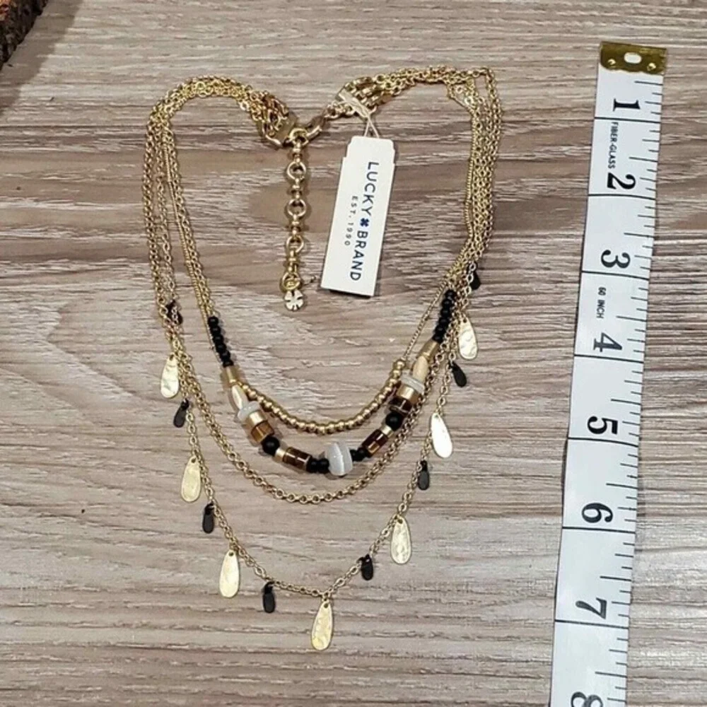 Lucky Brand‎ Gold Tone Layered Multi Strand Beaded Hammered Charm Necklace NWT
